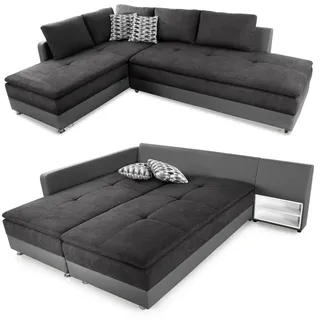 luma-Home 15106/ Ecksofa-Dauerschläfer, Anthrazit/Grau, Schwenkteil rechts | B306/T223/H95 cm, Doppelbett, Boxspring 7-Zonen-Tonnentaschenfederkern, Topper, Bettkasten,Regal, Bezug Mikrofaser/Kunstleder