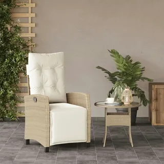vidaXL Gartensessel mit Fußteil Verstellbar Beige Poly Rattan