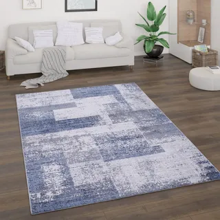 Paco Home Teppich Wohnzimmer Kurzflor Vintage Abstrakt Modern Geometrisch Rautenmuster 120x160 cm, Blau 2