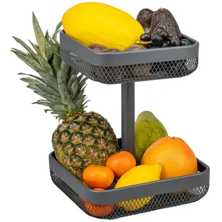 eluno Obstschale 2-stöckig, eckig, 20 x 20 cm und 25 x 25 cm, aus Metall, Metall, 2-stöckig grau