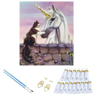 Realb2b Malen nach Zahlen Einhorn Malset – Kreatives Malen nach Zahlen mit Rahmen 30x40 cm (Komplettes Malset: Kreatives Malen nach Zahlen mit Rahmen und Farben, Malen nach Zahlen Set: Leinwand 30x40 cm, Acrylfarben, Pinsel, Rahmen), Einhorn Malset: Hochwertige Leinwand 30x40 cm mit Acrylfarben & Rahmen