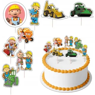 Festivalartikel Tortenstecker Bob der Baumeister Topper Set 8 Stk Geburstag Torten Deko Kuchen Junge weiß