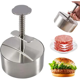 wohnTRAUM24 Burgerpresse Edelstahl Burger Presse, Verstellbarer Hamburger Patty Maker 12cm, Edelstahl, Robuste Antihaft-Patty-Form für Rindfleisch, Fleisch, BBQ, Partygrill