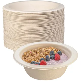 50Stück Braun Zuckerrohr Schalen, 500ML Umweltfreundliche Suppenschüssel Bagasse Schale Lang Anhaltende Hitze Retention Suppenschalen für Party BBQs Picknicks Outdoor Dining Familie Versammlungen
