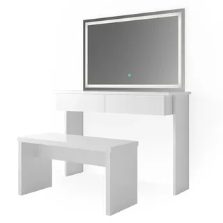Vicco Schminktisch, Azur Weiß, 120 cm mit LED Spiegel und Bank