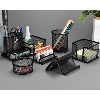 WOMGF 6pcs Schreibtisch Organizer mit 3 Fächern Mesh Metall Büro-Organizer mit Stifthalter, 6 Sorganizer Schreibtisch für Stifte, Hefter, Ordnerklammern, Haftnotizen, Platzsparendes Desktop