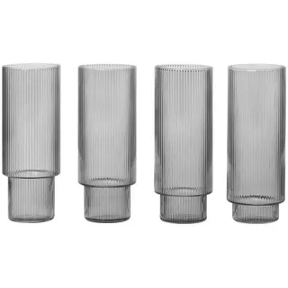 Ferm Living - Ripple Longdrink-Gläser, smoked grey (4er-Set)