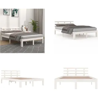 vidaXL Massivholzbett Weiß 120x200 cm - Bettrahmen - Bettgestell - Bett - Holzbettrahmen - Weiß