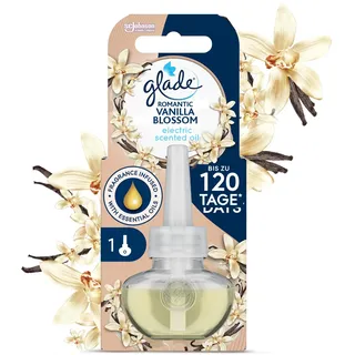 Glade electric scented oil Duftstecker Nachfüller, 1er-Pack | Nachfüllpackung für elektrischen Raumduft, Langanhaltender Duft mit ätherischen Ölen, Romantic Vanilla Blossom, 1x 20 ml