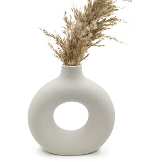 Pevfeciy Donut vase weiß Keramik Vase Moderne Kunst Runde Form Vase-23cm/9 Zoll hoch Vase mit Loch Trockenblumen Handmade Vasen für Dekoration und Geschenk