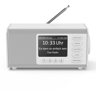 Hama DAB Radio mit DAB+/DAB und FM DR1000DE (Digitalradio mit großem Display, Küchenradio mit einfacher Bedienung, kleines Radio mit großen Tasten, UKW, AUX, 5W, Radiowecker, Seniorenradio) weiß