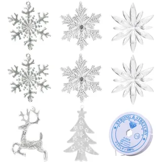 WeddHuis 8 Stück Christbaumschmuck Acryl Hängende Ornamente Sterne Schneeflocken Weihnachtsbaum Dekoration Anhänger Weihnachtendeko Winterdeko Baumschmuck Weihnachten Deko