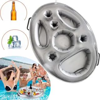 Poolbar, Getränke Snack Halter 2 in 1, 8 Löcher Aufblasbarer Schwimmender Getränkehalter, Tablett für Sommer Schwimmbad Party Pool