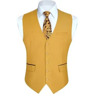 Anzugweste Herren Hochzeit Businessweste Smoking Taschen Gelb-2 4XL