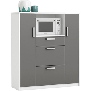 habeig Küchenbuffet Küchenschrank Singleküche Küchenregal Schrank Küche Küchenbuffet Schubladen auf Rolllaufleisten aus Metall grau|weiß