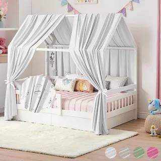 Hausbett Himmel, 2PCS Betthimmel Hausbett, Musselin himmelbett vorhänge, Hausbett Vorhang für Hausbetten, Kinderzimmer Deko Stoffhimmel für Mädchen Jungen Baldachin Kinderbett (H350 x B135CM, Weiß)