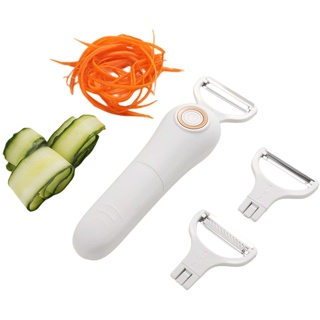 Elektrischer Schäler Obst und Gemüse, Edelstahl Handheld Julienne Schäler Hobel 3-in-1 Set Werkzeug für Küche Apfel Karotte Kartoffel Gurke