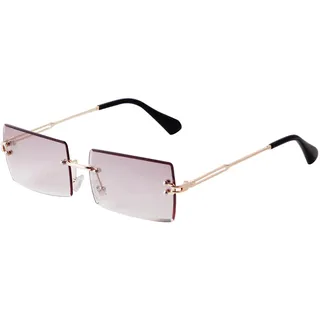 Laurinny Rechteck Randlose Sonnenbrille Herren Rechteckig Brille Viereckig Rahmenlose Sonnenbrille für Frauen Männer(Gold/Grau Violett)