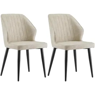 CLIPOP Esszimmerstühle 2er Set Retro Kunstleder Gepolsterter Esszimmerstuhl mit Rückenlehne und stabilen Metallbeinen, Küchenstühle Polsterstuhl für Home Office Möbel (Beige, 2)