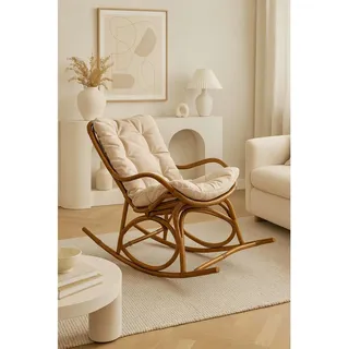 Mid.you Schaukelstuhl, Braun, Textil, Rattan, massiv, Uni, Füllung: Vlies, 65x96x122 cm, Schaukelfunktion, inklusive Armlehnen, Wohnzimmer, Sessel, Schaukelstühle