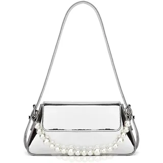 CorkAllin Silber Abendtasche Y2k Geldbörse - Hobo Clutch Glitzer Damen, Silver Metallisch Clutches Handtasche Brieftaschen Umhängetasche für Party Freizeit Date (A-silber) - M