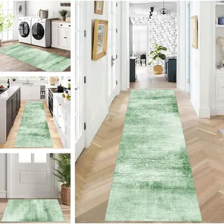 ZUZEKU Läufer Flur Küche Waschbar rutschfest 120X240cm Lang Grün Küchenteppich Flurteppich Teppich Fur Korridor Wohnzimmer Schlafzimmer Meterware Anpassbar