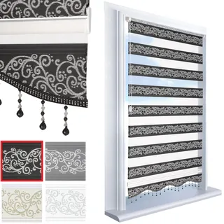Brillant Doppelrollo Klemmfix ohne Bohren Schwarz Silber 200 x 100 cm (Länge x Breite) Duorollo Blickdicht mit Perlen, glitzert, Raffrollo Fenster Tür Zebra Perde Klemmrollo Seitenzugrollo