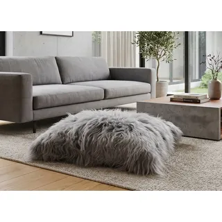 generisch XXL Lammfell Bodenkissen 80 x 80 cm aus echtem Island Lammfell – Langwollig Grau – Kuscheliges Sitzkissen für Wohnzimmer