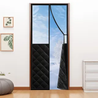 Fillis Magnet Wärmeschutzvorhang, 90x210cm Thermo Türvorhang Wärmeisolierte Thermovorhang | Winddicht und Energiesparend | Kälteschutz für Kellertür Balkon Terrassen, Schwarz