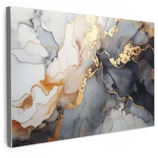 LEINWANDBILD Marmor - Schwarz - Gold - Weiß Wohnzimmer Groß 120x80 cm