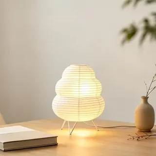 Reispapier Lampenschirm, Papierlaterne Tischlampe mit E14 Fassung | Rund Papierlampe Warmweißer, Japanische Papierlaterne als Nachttischlampe oder Dekoleuchte für Schlafzimmer & Wohnzimmer