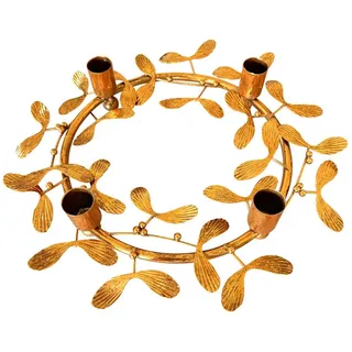 Online-Fuchs Kerzenständer Kerzenhalter, moderner Adventskranz für 4 Stabkerzen aus Metall (Silber, Gold, 30 cm Durchmesser), Filigranes Blattwerk goldfarben