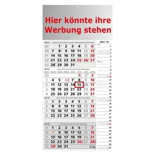 Böttcher-AG 4-Monatskalender Kombi, Jahr 2027, mit Werbedruck, 4 Monate = 1 Blatt, mit Notizspalte, 30 x 58 cm, 100 Stück