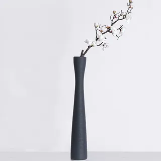 Cutfouwe Vase Schwarz Matt 40 Cm Hoch,Dekozweige Für Bodenvase,Keramik Schmal Vase Für Pampasgras,Blumenvase Trockenblumen,Handmade Vasen Deko Modern Wohnzimmer Büro Hochzeit Tischdeko,Schwarz