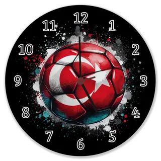 speecheese Fußball Türkei Flagge Wanduhr Perfekt für die EM 2024 Sportliche Wanduhr in Rot-Weiß mit Stern und Ball-Design