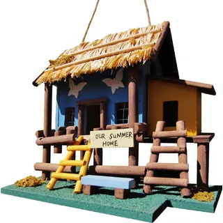 HÜWÜKNÜ Vogelhaus ``Sommer Haus`` Nistkasten zum Aufhängen, Handarbeit aus Holz, bunt