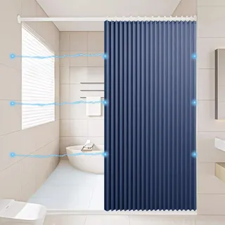 Icegrey Faltbarer Magnetischer Wasserdichter Duschvorhang mit Haken, Nass und Trockentrennung, Strapazierfähiger, LeinenPolyester Anti Schimmel Duschvorhang für Badezimmer, 1 Paneel, Blau, 80x180cm
