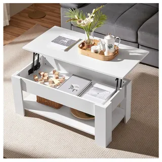 Yaheetech Couchtisch Höhenverstellbarer Kaffeetisch mit Verstecktem Stauraum und Ablage, Ausziehbarer Wohnzimmertisch Sofatisch für Wohnzimmer weiß 98 cm x 42 cm x 50 cm