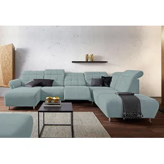 Home Affaire Wohnlandschaft HOME AFFAIRE "Manhattan U-Form", blau (aqua), B:345cm H:102cm T:247cm, Luxus Microfaser2 (90% Polyester, 10% Polyamid);Flachgewebe (100% Polyester);Luxus-Microfaser1 (100% Polyester), Sofas, Wohnlandschaft, 2 Sitze mit elektrischer 