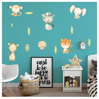 Sunnywall Wandtattoo Safari Baby - Wandtattoo Kinderzimmer Baby Wandaufkleber (6 St) bunt