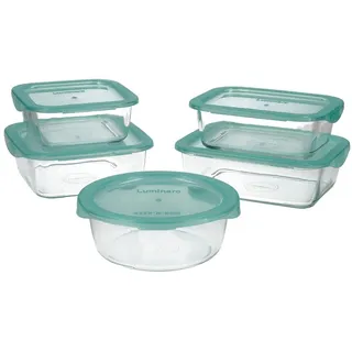 Luminarc Keep'n Lagon Set mit 5 Gläsern mit Deckel, 76 cl, 82 cl, 92 cl, 2 x 122 cl, zweifarbig