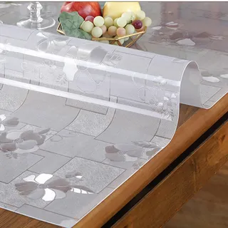 Tischschutz mit Blumen Bedruckt Dicke 1.5mm,Transparente Matt Tischfolie abwischbar,Gefrostet Tischdecken rutschfeste,Schreibtisch Ölbeständig,Tischmatte Durchsichtige Wasserdicht (A,40x70cm)