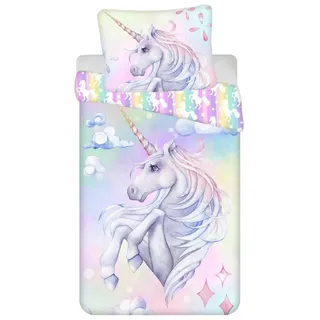 Jerry Fabrics Unicorn Einhorn Baumwolle Rosa/Lila 140 x 200 cm + 70 x 90 cm