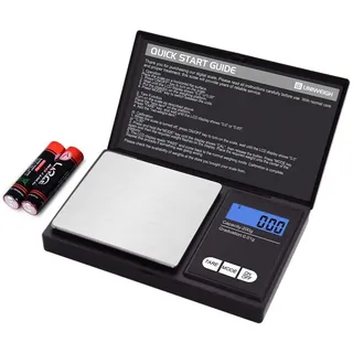 UNIWEIGH Grammwaage,200 gx0.01 g(7.05 oz x 0.001 oz) Digitale Taschenwaage,Elektronische Smart Weigh Waage,Tragbare kleine Schmuckwaage Gramm und Unzen,Miniwaage mit LCD Display,Tara