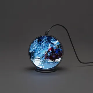 Konstsmide 3D LED-Hologrammkugel Weihnachtsmann mit Schlitten, 2h-Timer, 42 LEDs, 10cm