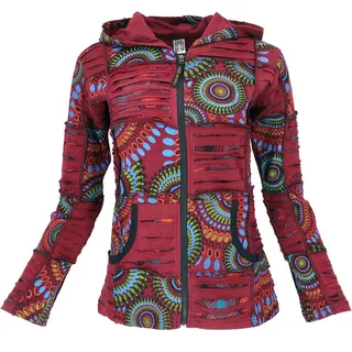 Guru-Shop Langjacke Goa Patchwork Jacke, Boho Kapuzenjacke, Ethno.. alternative Bekleidung blau|rot S