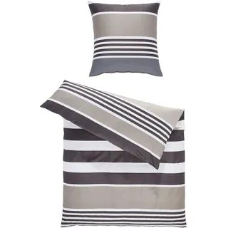 JANINE Mako-Satin Gestreift Braun/Grau 155 x 220 cm + 80 x 80 cm