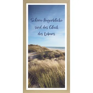 Bild mit Rahmen BÖNNINGHOFF "Wandbild gerahmt SCHÖNE AUGENBLICKE – STRAND 23x49 cm – Natur Wanddeko", braun (farbe rahmen: holz, farbe bild(er): blau, gelb), B:23cm H:49cm T:2,1cm, MDF, Papier, Bilder, mit dekorativem Rahmen