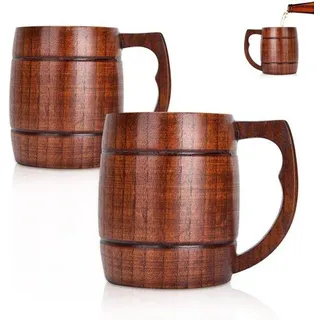 Famanu Holzbecher Set von 2 - Hitzebeständige Kaffeebecher für Zuhause und Camping
