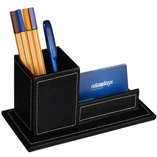 Relaxdays Schreibtisch Organizer für Visitenkarten Kunstleder HBT: 10,5 x 20 x 10 cm Schwarz